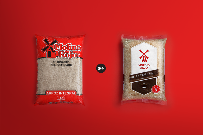 農(nóng)業(yè)產(chǎn)品品牌策劃設(shè)計(jì)——秘魯Molino Rojo紅磨坊雜交水稻品牌形象再設(shè)計(jì)，包裝設(shè)計(jì)——塑料袋包裝設(shè)計(jì)前后效果對(duì)比——尚略廣告品牌策劃與廣告設(shè)計(jì)公司