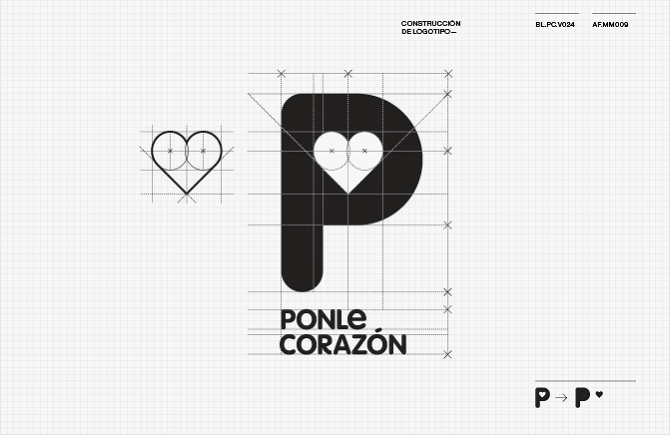 秘魯癌癥基金會Ponle Corazón 標志及品牌形象設計標志網格線圖——尚略廣告設計公司標志設計公司