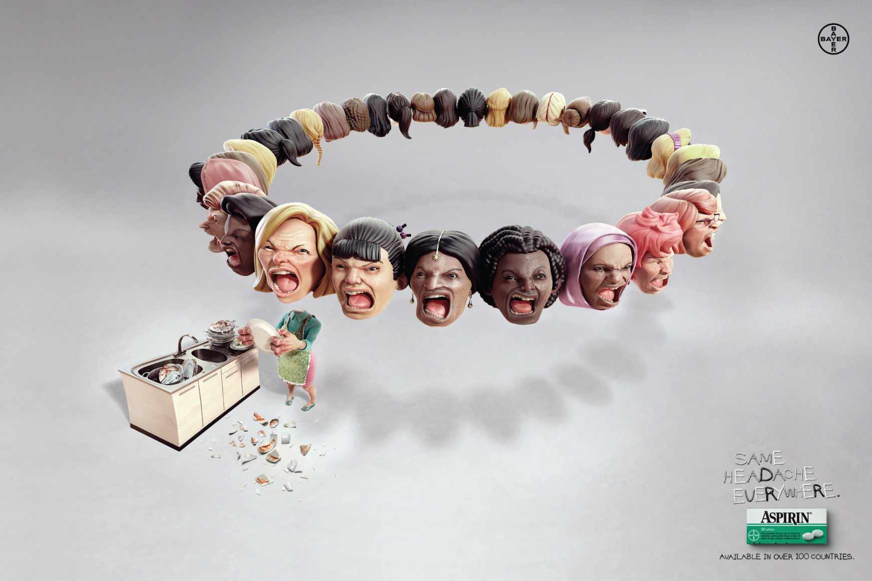 阿司匹林“頭痛無(wú)處不在”平面廣告創(chuàng)意設(shè)計(jì)（老婆篇）-尚略平面廣告設(shè)計(jì)公司