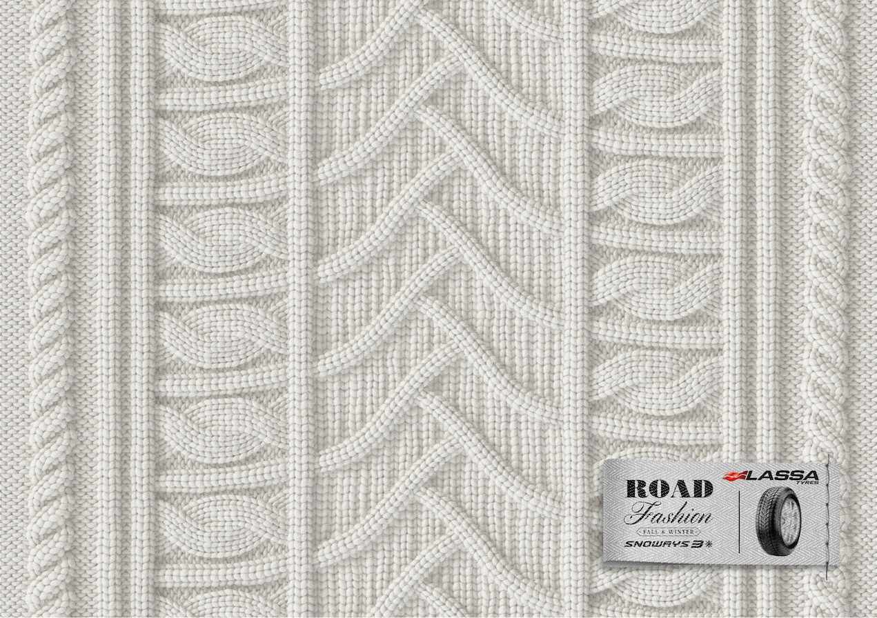 上海廣告設(shè)計(jì)公司廣告分享——國(guó)外Lassa Tyres拉沙輪胎平面廣告欣賞——毛衣效果廣告