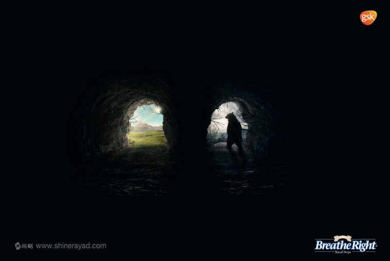 GSK葛蘭素史克Breathe Right 鼻舒樂通氣鼻貼、止鼾貼、鼻塞貼對比廣告平面廣告創(chuàng)意設(shè)計(jì)-山洞篇3