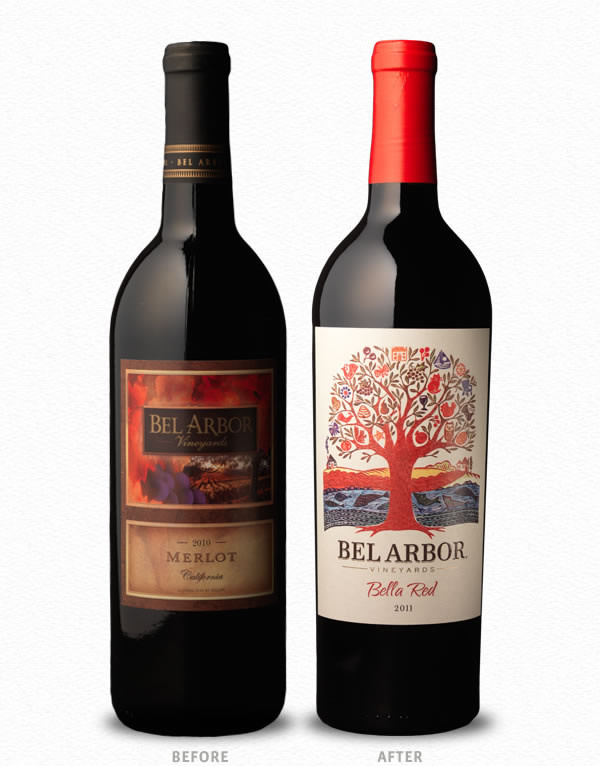 上海紅酒包裝設計公司設計欣賞：Bel Arbor 藝術樹酒標葡萄酒新舊包裝設計對比2