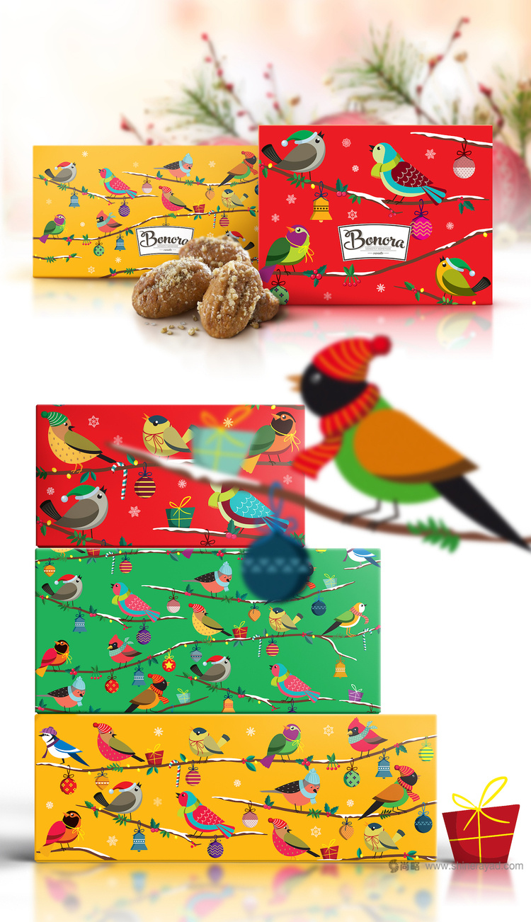 上海包裝設(shè)計(jì)公司包裝佳作欣賞：Bonora 巧克力小鳥(niǎo)風(fēng)格圣誕節(jié)新年禮盒包裝設(shè)計(jì)2