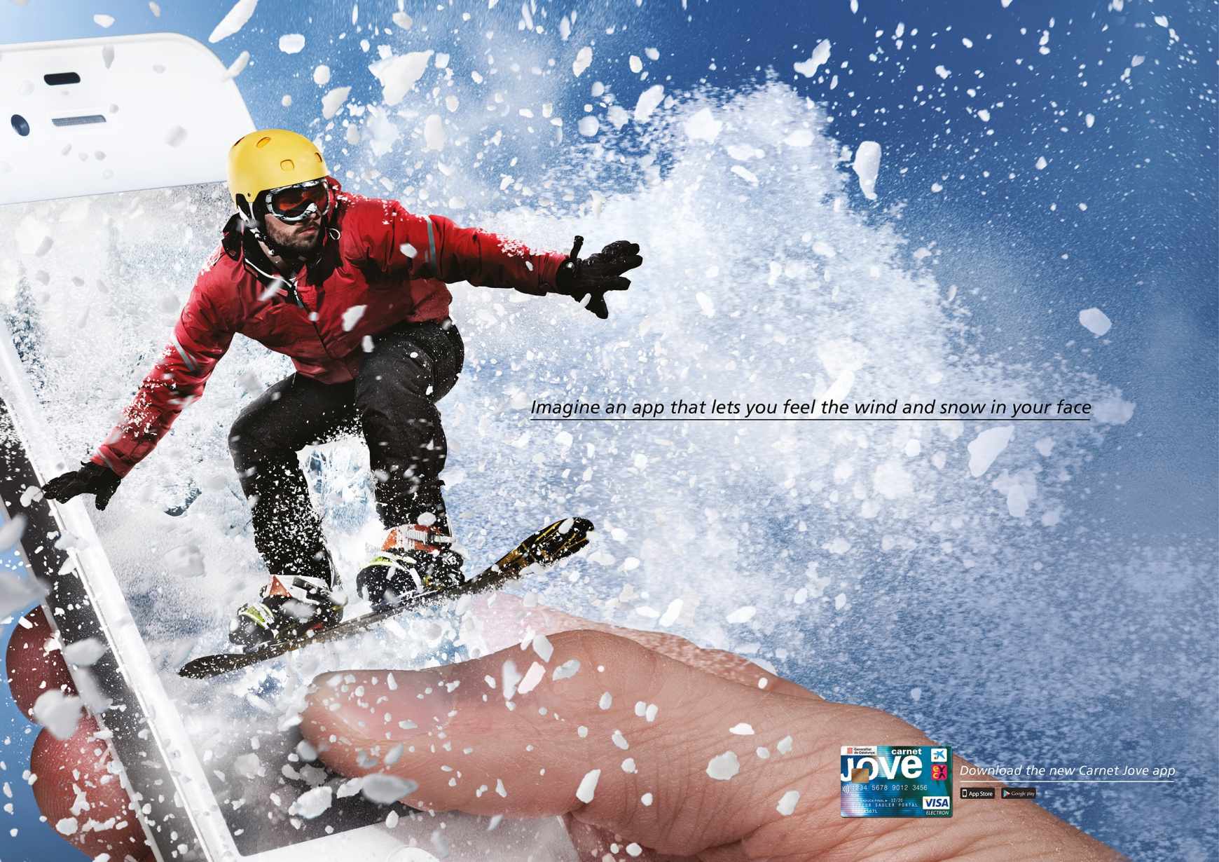 西班牙Carnet Jove銀行信用卡在線支付APP平面廣告創(chuàng)意設(shè)計-滑雪篇