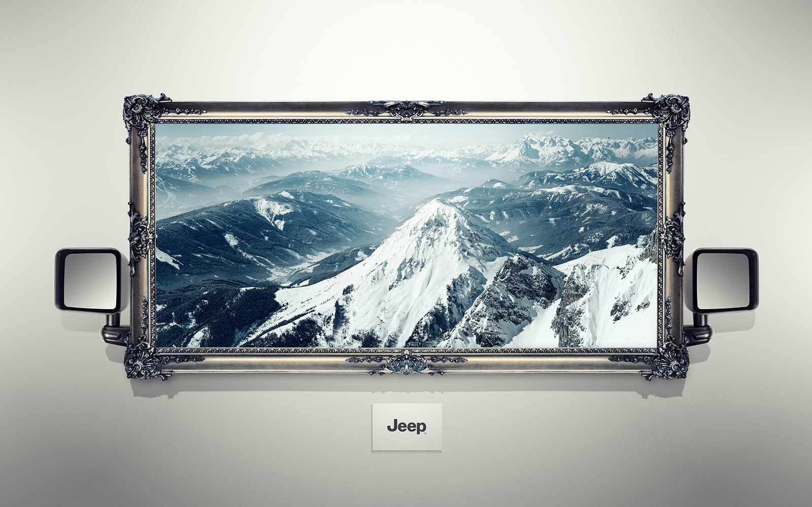 上海廣告設(shè)計公司尚略廣告分享：JEEP吉普汽車風(fēng)景系列平面廣告創(chuàng)意設(shè)計-雪山