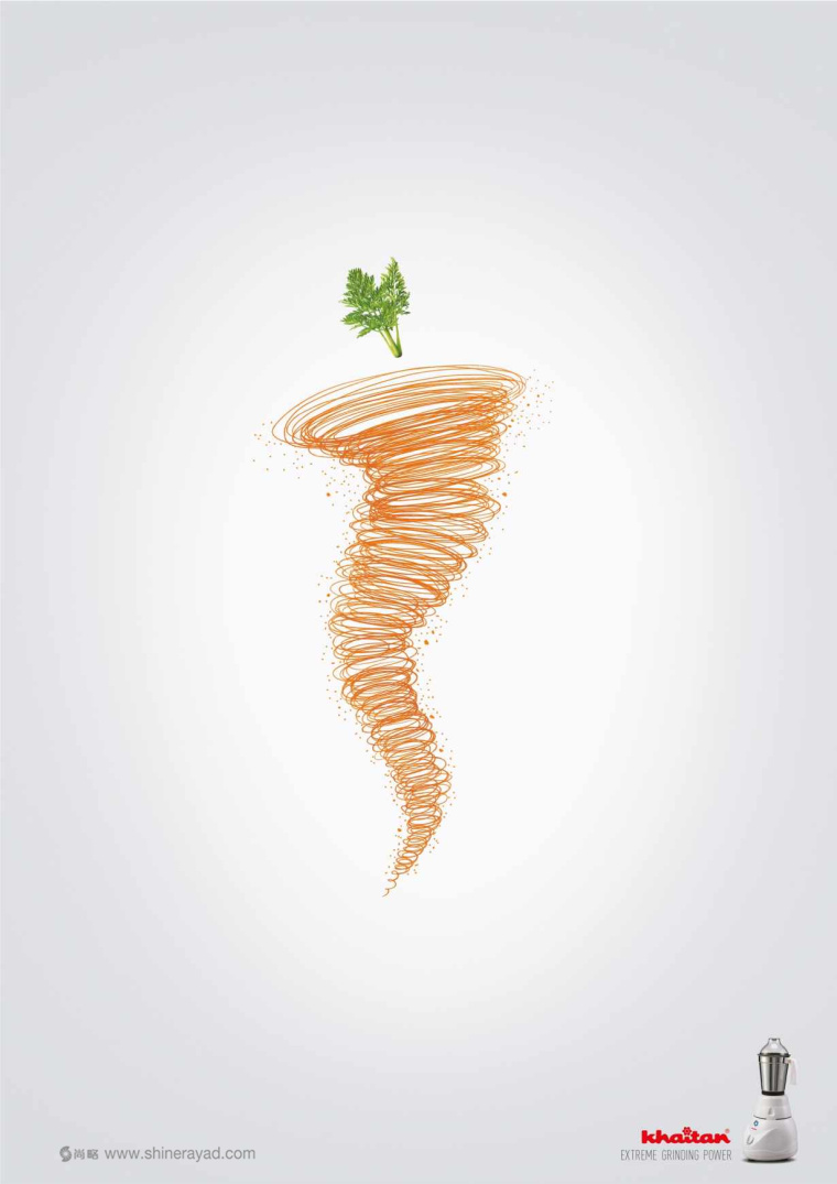 上海廣告設(shè)計(jì)公司設(shè)計(jì)欣賞：Khaitan 果蔬榨汁機(jī)平面廣告創(chuàng)意設(shè)計(jì)-胡蘿卜篇