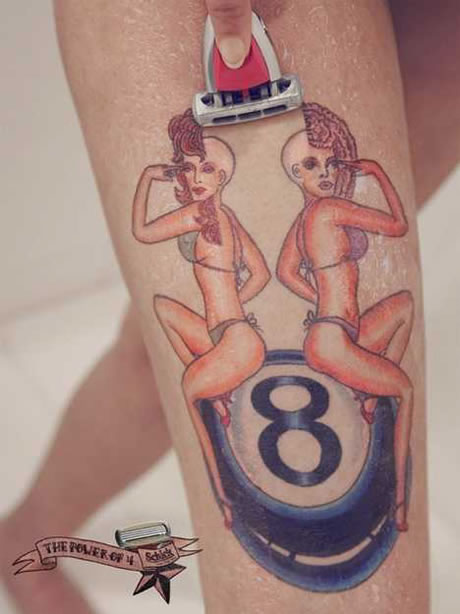 Schick Quattro 剃須刀去毛器“紋身篇”平面廣告創(chuàng)意設(shè)計(jì)-美女頭發(fā)篇