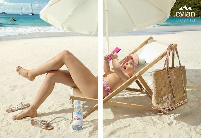 2.依云礦泉水一半身體年輕平面廣告創(chuàng)意設(shè)計(jì)-上海廣告設(shè)計(jì)公司廣告欣賞-沙灘篇