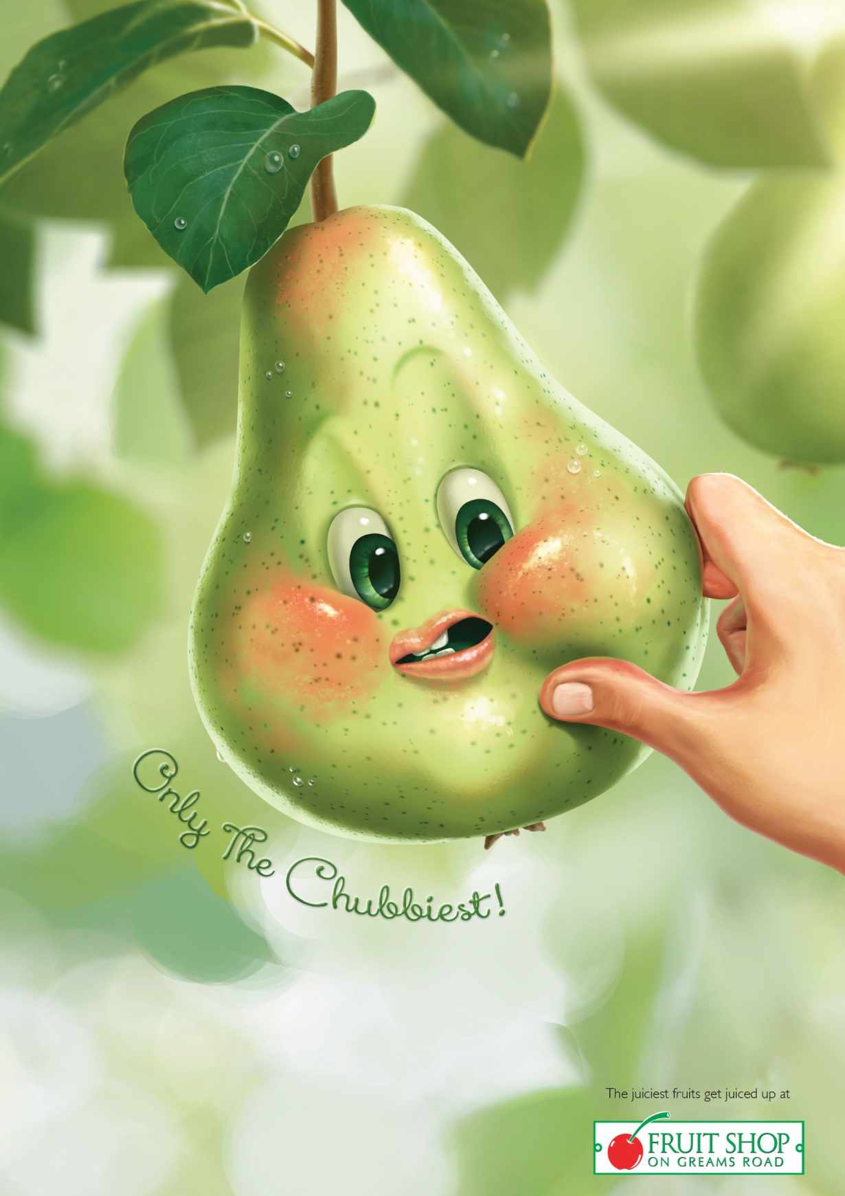 馬路陽光新鮮水果店水果娃娃平面廣告創(chuàng)意設(shè)計-梨子篇