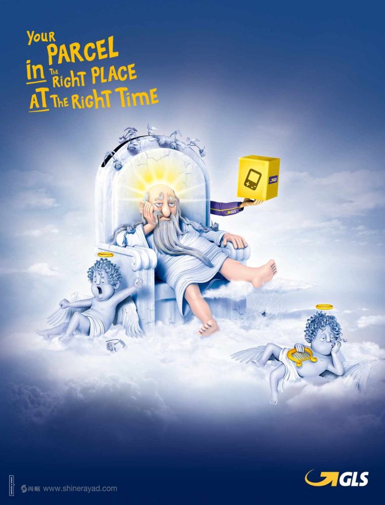 GLS快遞動(dòng)漫插畫平面創(chuàng)意廣告設(shè)計(jì)上帝電話篇