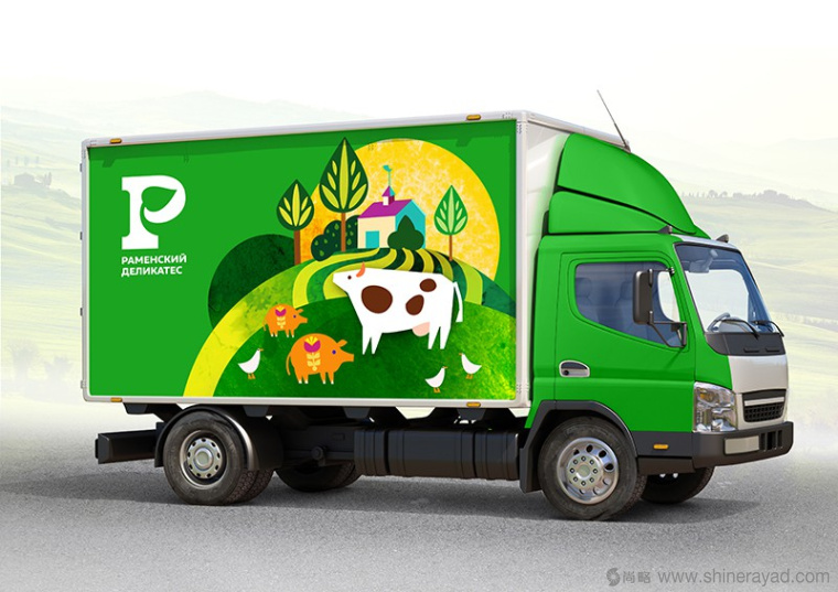 Раменский 俄羅斯火腿腸熟食車體品牌形象設(shè)計(jì)-農(nóng)田牛羊插圖設(shè)計(jì)6
