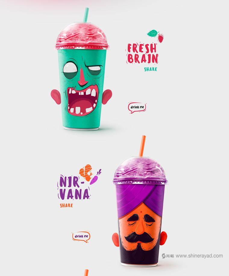 “夸張人物頭像表情插畫篇”奶昔飲料杯設計包裝設計-上海包裝設計公司5