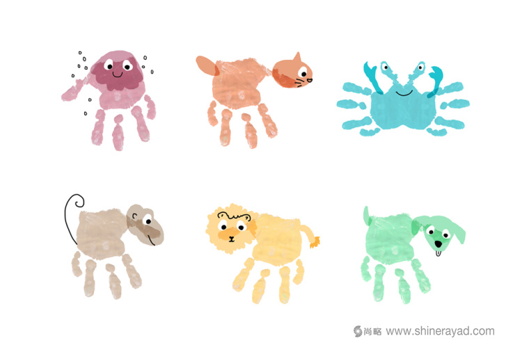 LOLO兒童洗護沐浴清潔產品及手工肥皂包裝設計“手掌印動物篇”插畫設計