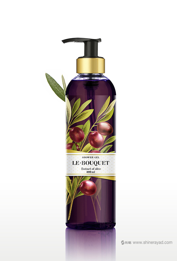上?；瘖y品包裝設計公司欣賞：全彩印花朵插畫 Le Bouquet 品牌沐浴露包裝設計