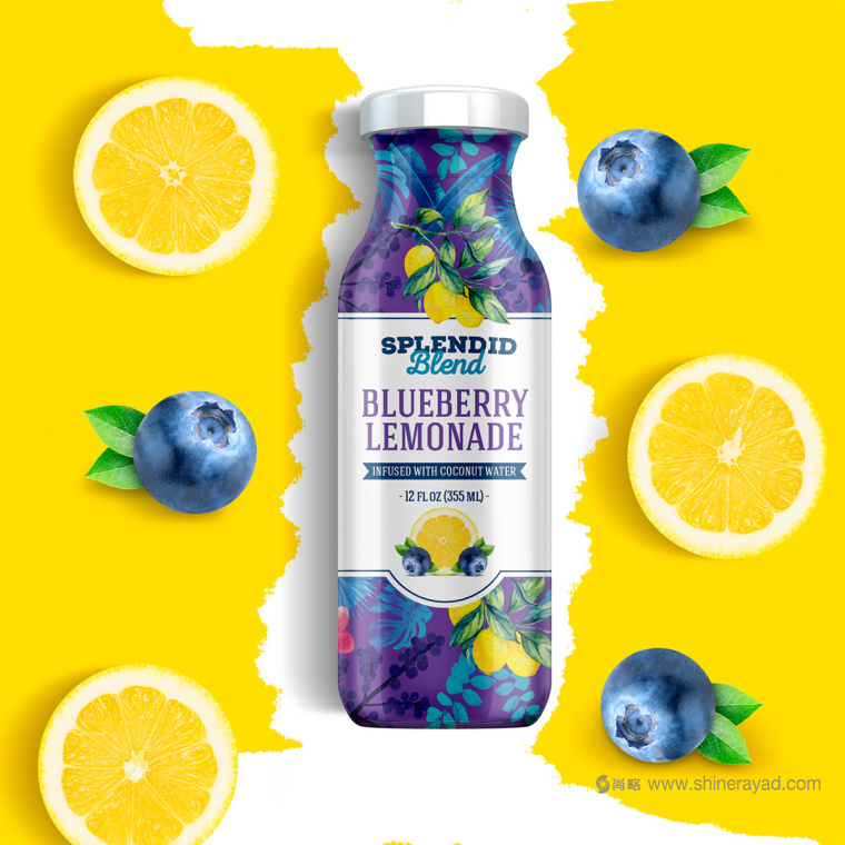 大面積水果插畫加留白版式的Splendid 果汁飲料包裝設(shè)計(jì)作品欣賞
