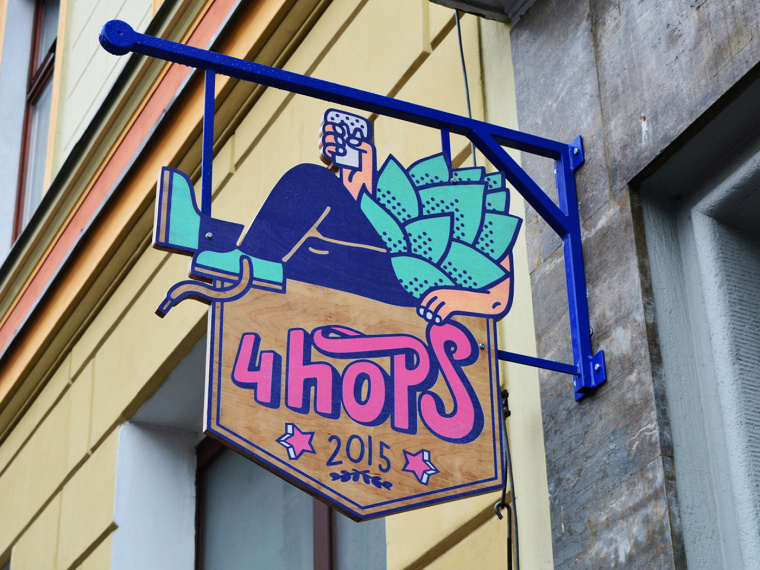 4Hops 啤酒酒吧logo設(shè)計(jì)餐廳VI形象線條插畫設(shè)計(jì)-上海logo設(shè)計(jì)公司設(shè)計(jì)收藏2