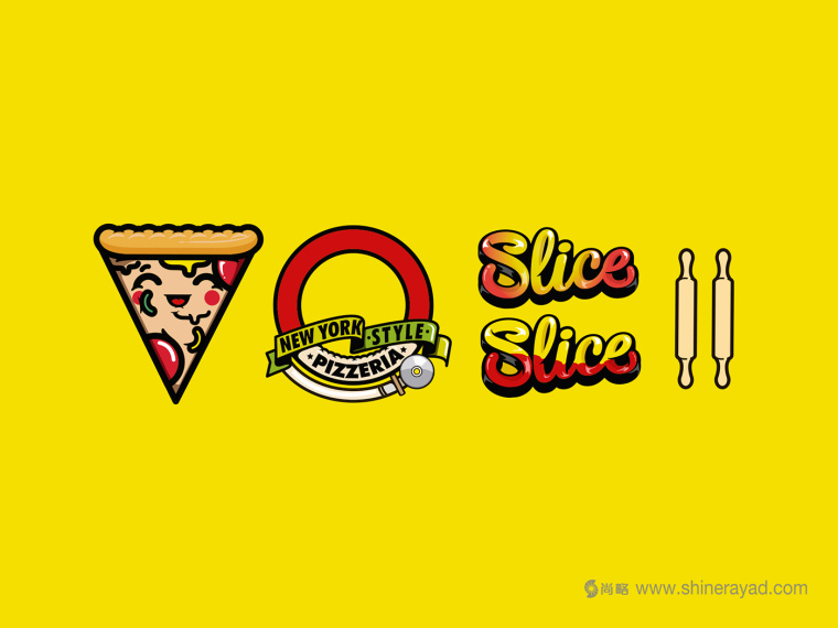 一個(gè)充滿食欲的卡通擬人手法的slice pizzeria 披薩logo設(shè)計(jì)品牌形象設(shè)計(jì)-上海logo設(shè)計(jì)公司3