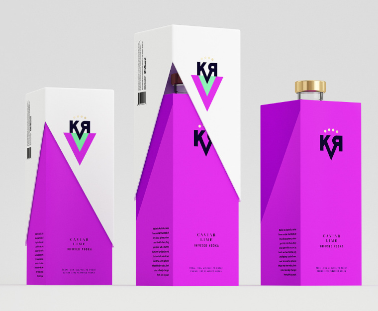 KVR酒精飲料品牌設(shè)計(jì)包裝設(shè)計(jì)，互補(bǔ)色箭頭符號(hào)，讓包裝超有識(shí)別性
