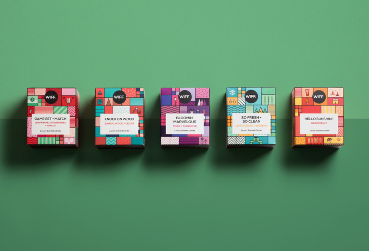 方形色塊插畫風(fēng)格 WIFF蠟燭香薰包裝設(shè)計-上海包裝設(shè)計公司
