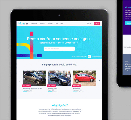 Hiyacar汽車共享平臺品牌形象設(shè)計-網(wǎng)站設(shè)計與手機APP界面設(shè)計，完美的動態(tài)多彩漸變風(fēng)格