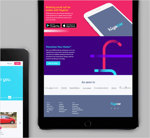 Hiyacar汽車共享平臺品牌形象設(shè)計-網(wǎng)站設(shè)計與手機APP界面設(shè)計，完美的動態(tài)多彩漸變風(fēng)格
