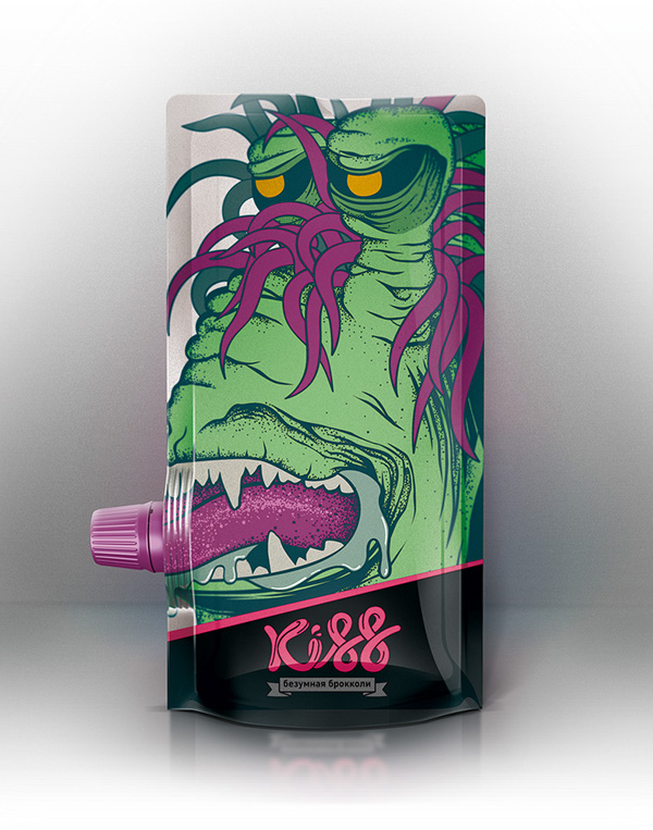 kiss人物夸張插畫果蔬泥包裝設(shè)計-上海包裝設(shè)計公司國外創(chuàng)意包裝欣賞