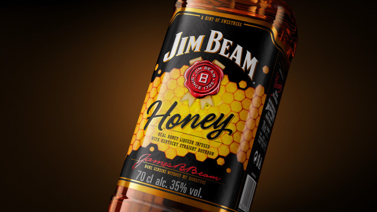 金黃色六邊形圖案 Jim Beam 蜂蜜包裝設(shè)計(jì)，極具食欲感