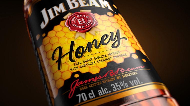 金黃色六邊形圖案 Jim Beam 蜂蜜包裝設(shè)計(jì)，極具食欲感