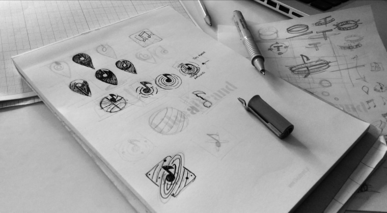 Tunearound 音樂APP品牌logo設(shè)計-圓形+聲波+音符