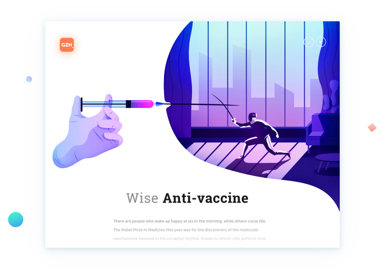健康醫(yī)療CZN網(wǎng)站插圖式設(shè)計(jì)，空白與戲劇性的有機(jī)形狀相結(jié)合
