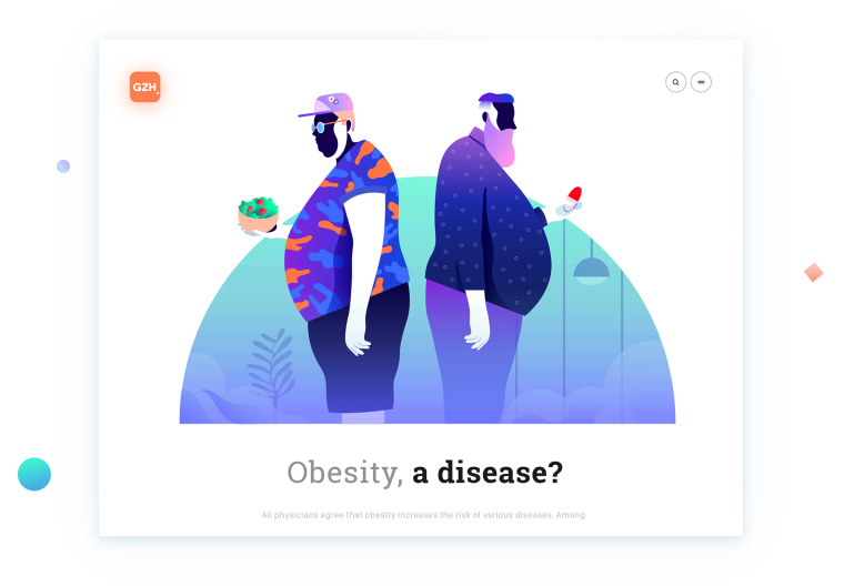 健康醫(yī)療CZN網(wǎng)站插圖式設(shè)計(jì)，空白與戲劇性的有機(jī)形狀相結(jié)合