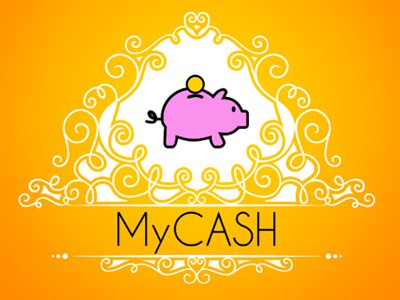 金色背景加粉色的小豬儲蓄罐logo設(shè)計