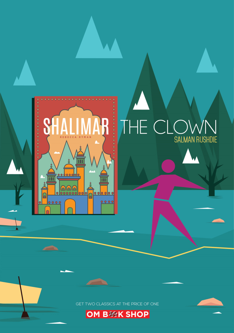 印度奧美廣告公司為OM 書(shū)店設(shè)計(jì)的書(shū)籍半價(jià)促銷(xiāo)平面廣告-Shalimar小丑