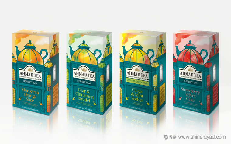 國外茶葉包裝設(shè)計欣賞：ahmad tea 甜點茶金字塔系列包裝設(shè)計