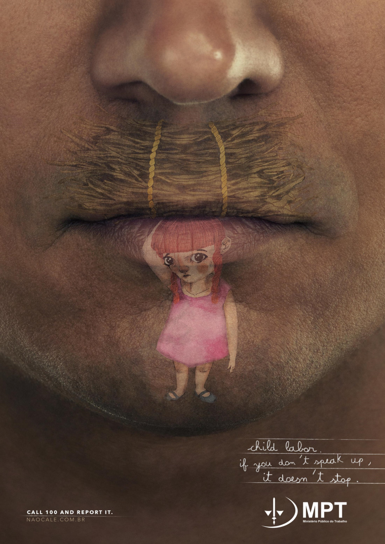 巴西反對(duì)使用童工平面創(chuàng)意廣告“嘴唇”篇-上海廣告設(shè)計(jì)公司