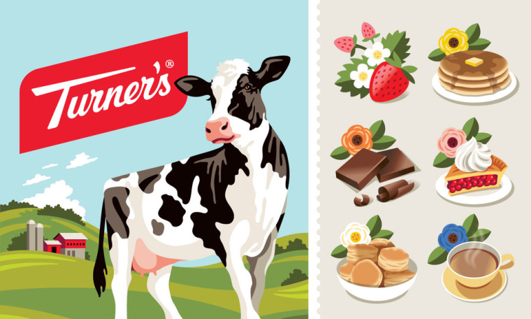 矢量插畫風格的Turner乳業(yè)農(nóng)場牛奶包裝設計-上海包裝設計公司