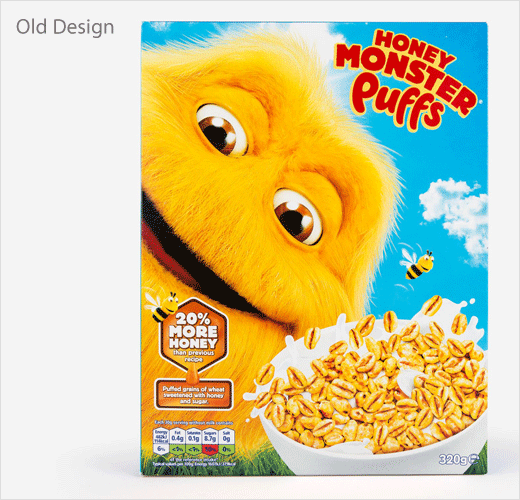 Honey Monster 蜜蜂怪物圖形早餐麥片舊包裝設(shè)計