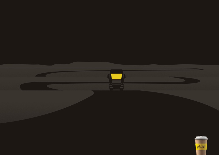 McCafé 麥咖啡平面廣告創(chuàng)意設(shè)計“卡車夜間工作篇”-上海平面廣告策劃設(shè)計公司