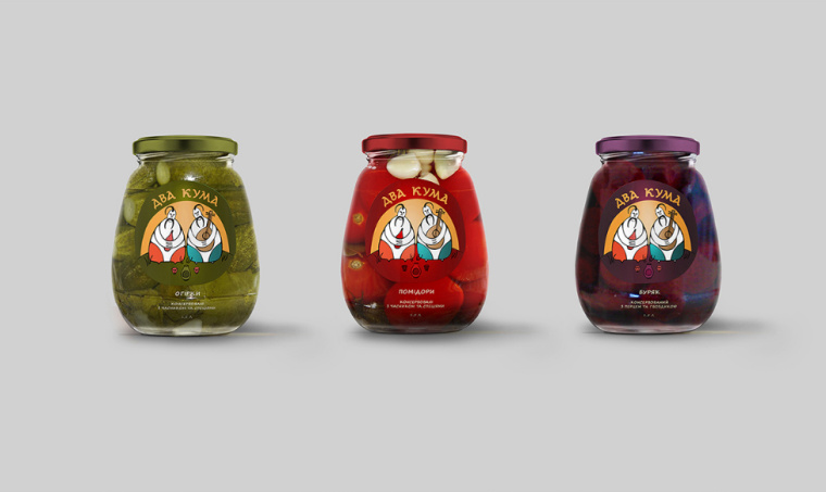 插畫人物夸張的ДВА 蔬菜腌制品罐頭包裝設(shè)計-上海包裝設(shè)計公司欣賞