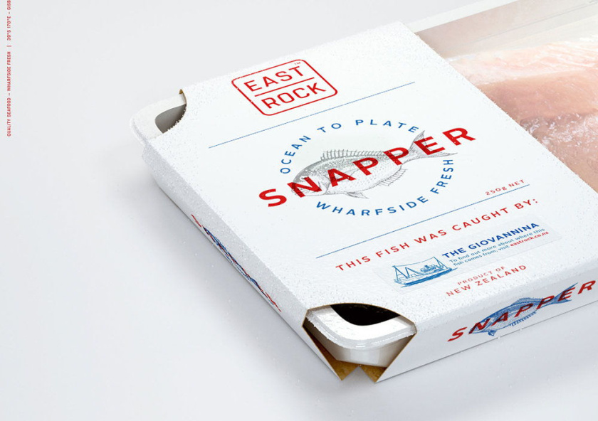 East Rock海鮮包裝設(shè)計(jì)，半封套設(shè)計(jì)方便展示清潔和新鮮的產(chǎn)品與品牌信息