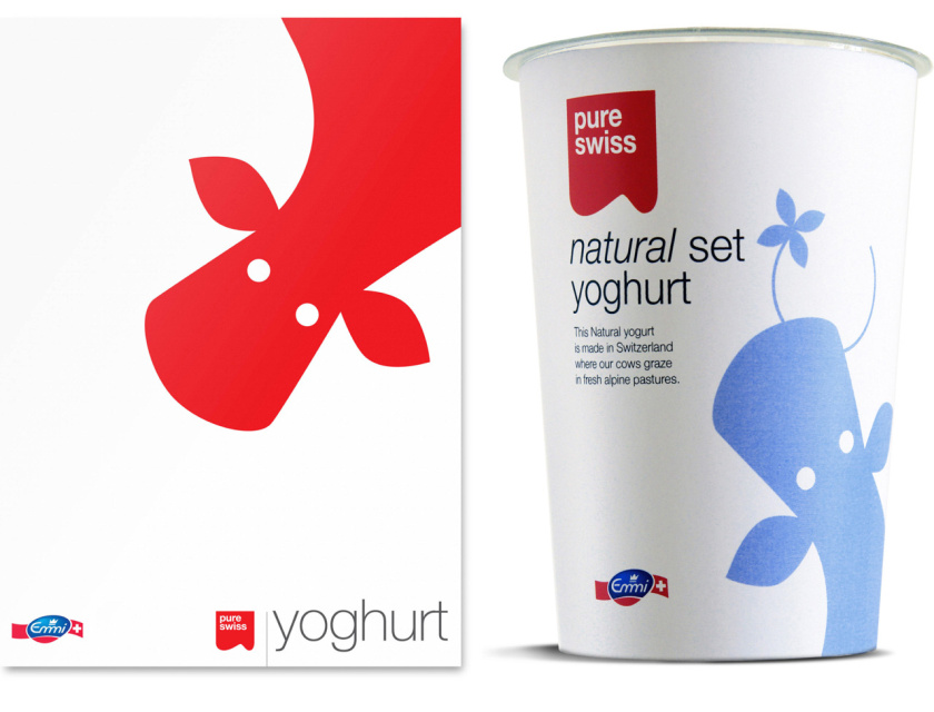 PURE SWISS 瑞士酸奶包裝設(shè)計(jì)-完全抽象化的牛與作物的扁平化設(shè)計(jì)