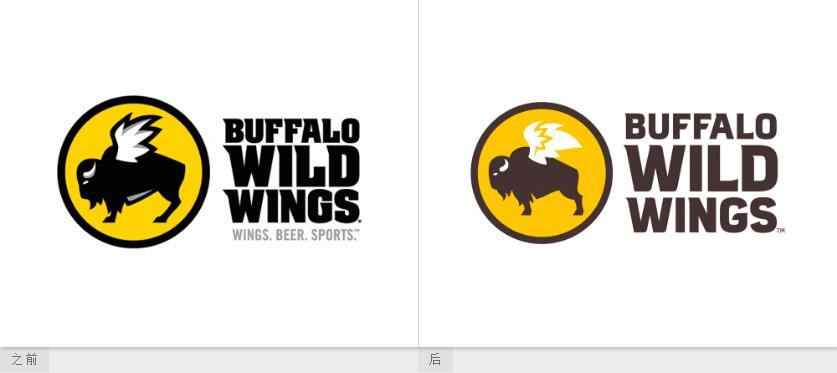 Buffalo Wild Wings體育酒吧新logo設(shè)計(jì)，帶翅膀的水牛形象