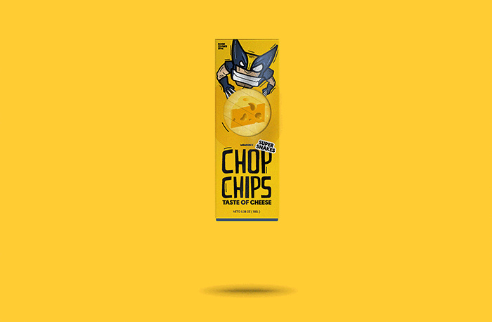 Chop chips 俄羅斯薯片包裝設(shè)計，一只卡通小狼仔正在用餐的插畫設(shè)計