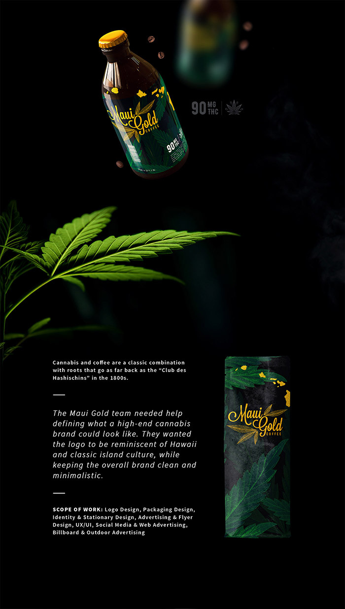 黃金大麻咖啡袋裝及咖啡飲料包裝設(shè)計(jì),感受夏威夷島嶼文化 黃金大麻咖啡袋裝及咖啡飲料包裝設(shè)計(jì),感受夏威夷島嶼文化