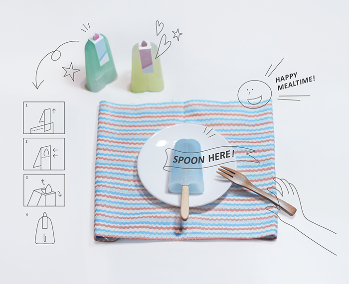 有趣清新的Tablewore 帶木制餐具的冰棍棒冰冰淇淋包裝設(shè)計插畫設(shè)計