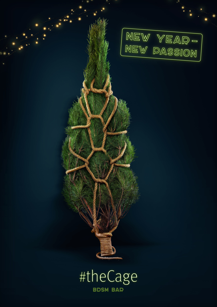 “新年，新激情” the Cage酒吧平面創(chuàng)意廣告海報策劃設計-圣誕樹
