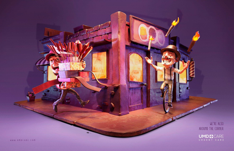  UMD緊急醫(yī)療護(hù)理平面廣告創(chuàng)意設(shè)計(jì)“相遇拐角處”卡通風(fēng)格插畫設(shè)計(jì)