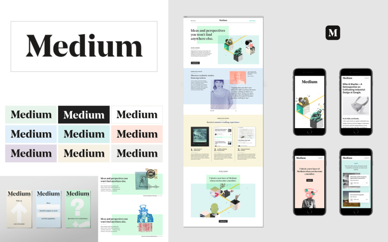 字母極簡運用品牌形象設計-Medium品牌logo設計與形象設計