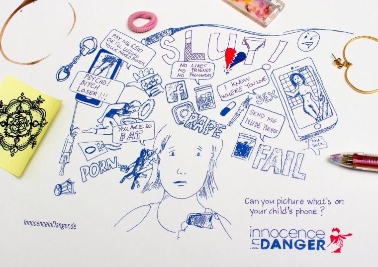 你能想象孩子手機(jī)上有什么嗎？ 保護(hù)兒童涂鴉繪畫公益廣告設(shè)計(jì)-天真無邪