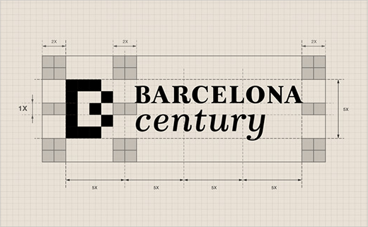 巴塞羅那世紀(jì)酒店logo設(shè)計(jì)品牌VI形象設(shè)計(jì)，幾何方形風(fēng)格-logo網(wǎng)格制圖